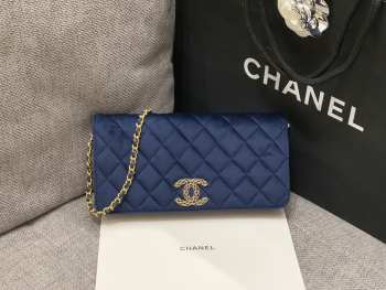 Chanel flap bag 23A blue wallet 11.5x23x4cm