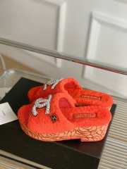 Chanel Fur Slide Sandals In Orange - 1