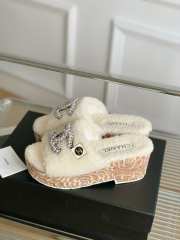 Chanel Fur Slide Sandals In White - 1