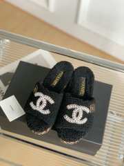 Chanel Fur Slide Sandals In Black - 5