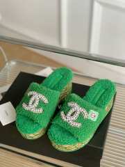 Chanel Fur Slide Sandals In Green - 1