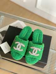 Chanel Fur Slide Sandals In Green - 5