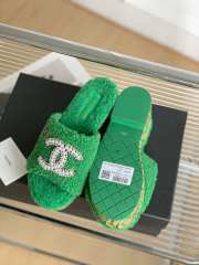 Chanel Fur Slide Sandals In Green - 4