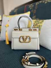 Valentino Rockstud Alcove White Grainy Leather Satchel - 1