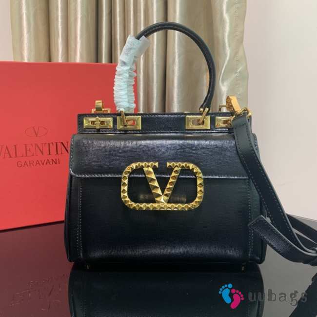 Valentino Rockstud Alcove Black Grainy Leather Satchel - 1