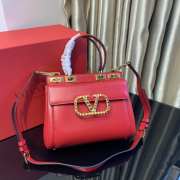 Valentino Rockstud Alcove Red Grainy Leather Satchel - 1