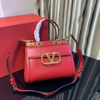 Valentino Rockstud Alcove Red Grainy Leather Satchel