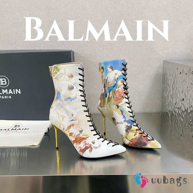 Balmain Uria Boots 01 in Smooth Sky Printed Leather - 1