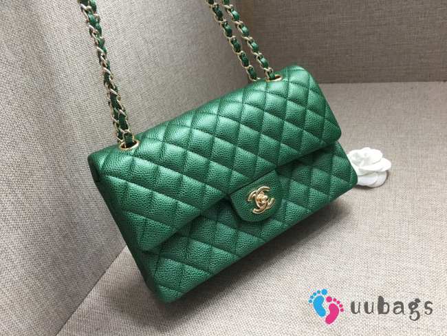 Chanel flap bag in green with gold buckle 23cm - 1