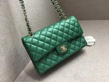 Chanel flap bag in green with gold buckle 23cm