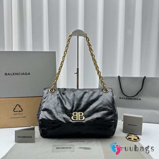 Balenciaga Monanco Small Chain bag with gold hardware In Black - 1