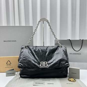 Balenciaga Monanco Small Chain bag with silver hardware in black