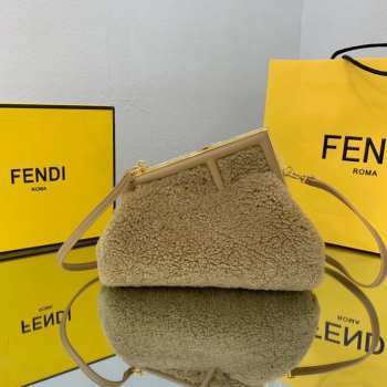 Fendi the first bag Lambswool beige 26x9.5x18cm