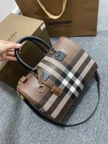 Burberry Brown Mini Bowling Check Top Handle Bag 30×15×21cm