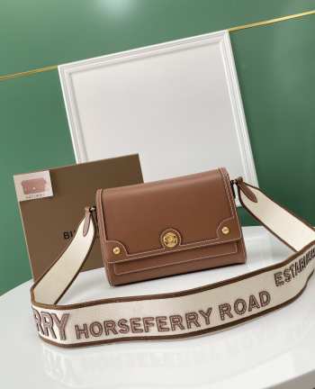 Burberry Topstitched Leather Note Crossbody Bag Brown 25x8.5x18cm