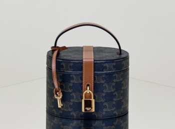 Celine Vanity Case In Triomphe Canvas And Calfskin Blue