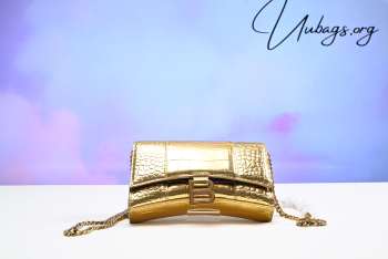 Balenciaga Hourglass Wallet On Chain Gold Leather Bag