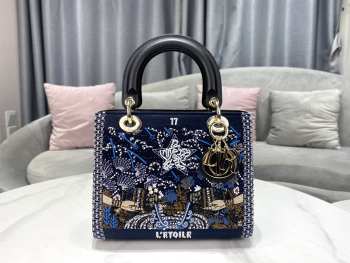 Dior Stars Lady Tarot Beaded Canvas Bag 24x20x11cm