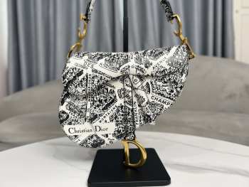 Dior Plan de Paris pattern print black & white saddle 25.5x20x6.5cm