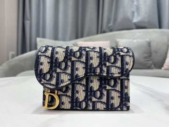 Dior Saddle Card Holder Oblique Blue 11.5x8x2cm