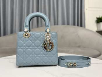 Lady Dior My ABCDior Bag In Light Blue With Silver Buckle 20x17x8cm