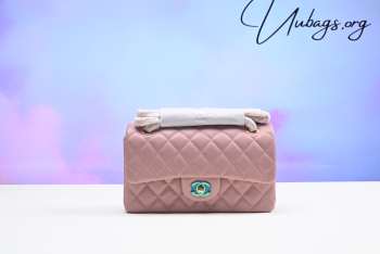 Chanel flap bag with gold buckle in pink 23cm