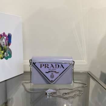 Prada Woversized Logo-Plaque Leather Purple Bag 17x9.5x3.5cm