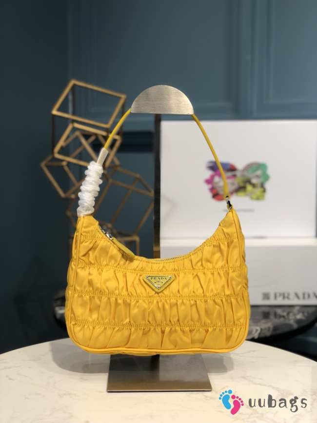 Prada Nylon and Saffiano Leather Mini Bag In Yellow 22x17x6cm - 1