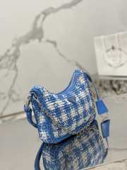 Prada Mini Checkered Raffia Top-Handle Bag In Blue 22x18x6cm - 5