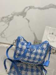 Prada Mini Checkered Raffia Top-Handle Bag In Blue 22x18x6cm - 3