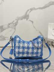 Prada Mini Checkered Raffia Top-Handle Bag In Blue 22x18x6cm - 4