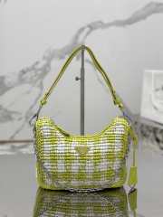 Prada Mini Checkered Raffia Top-Handle Bag In Green 22x18x6cm - 1