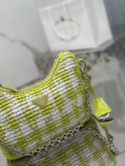 Prada Mini Checkered Raffia Top-Handle Bag In Green 22x18x6cm - 6