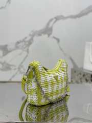 Prada Mini Checkered Raffia Top-Handle Bag In Green 22x18x6cm - 5