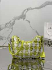 Prada Mini Checkered Raffia Top-Handle Bag In Green 22x18x6cm - 3