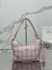 Prada Mini Checkered Raffia Top-Handle Bag In Pink 22x18x6cm - 1