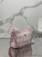 Prada Mini Checkered Raffia Top-Handle Bag In Pink 22x18x6cm - 5