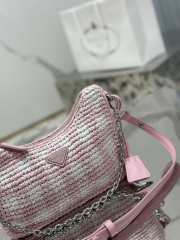 Prada Mini Checkered Raffia Top-Handle Bag In Pink 22x18x6cm - 4