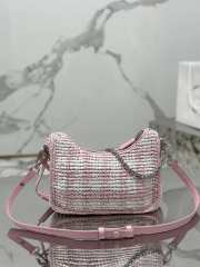 Prada Mini Checkered Raffia Top-Handle Bag In Pink 22x18x6cm - 3