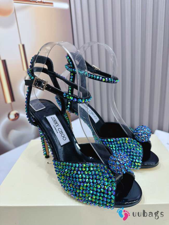 Jimmy Choo Sacora Crystal Green Embellished High Heel Sandals  - 1