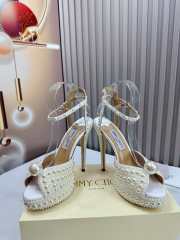 Jimmy Choo Sacora Crystal White Embellished High Heel Sandals  - 3