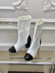 Chanel Short Boots Knit & Patent Calfskin White & Black - 6