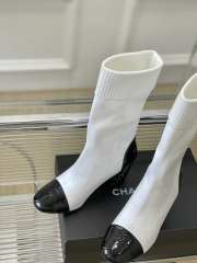 Chanel Short Boots Knit & Patent Calfskin White & Black - 4