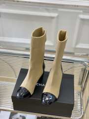 Chanel Short Boots Knit & Patent Calfskin Beige - 1