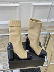 Chanel Short Boots Knit & Patent Calfskin Beige - 6