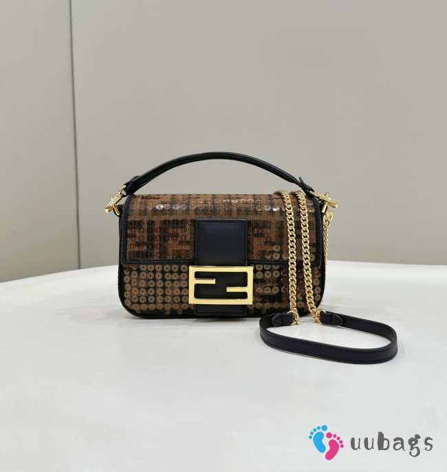 Fendi baguette mini brown FF Jacquard fabric bag with sequins 20x13x5cm - 1