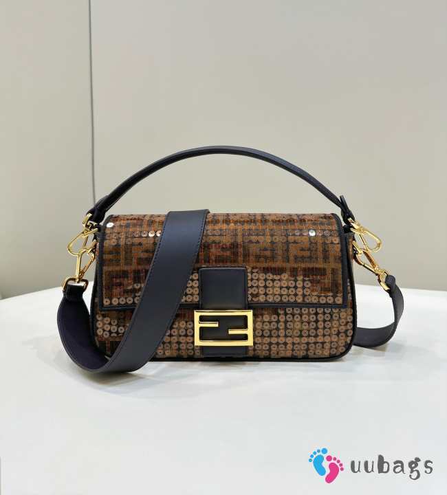 Fendi baguette mini brown FF Jacquard fabric bag with sequins 28x6x15cm - 1