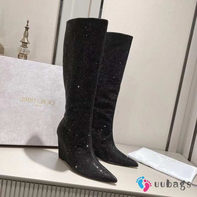 Jimmy Choo Black Exclusive Blake Crystal-embellished Suede Knee Boots - 1