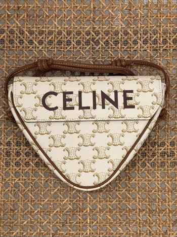 Celine Mini Triangle In Triomphe Canvas Beige 21x15x4cm