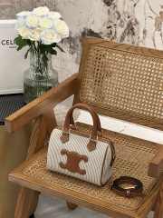 Celine Small Boston Cuir Triomphe In Striped Textile And Calfskin Beige - 1